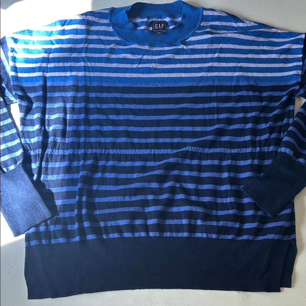 GAP Womens Easy Wide Trim Blue Stripe Lightweight Crewneck Sweater Large Tall